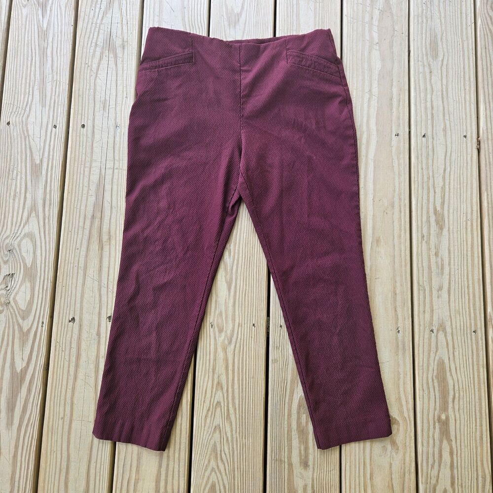 Van Heusen Stretch Maroon Ankle Cropped Pull On Dress Pants Micro-Houndstooth 12